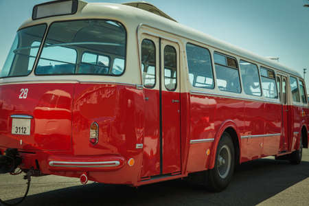 Historically bus in the depot, transport from 80 yearsのeditorial素材