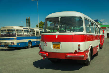 Historically bus in the depot, transport from 80 yearsのeditorial素材