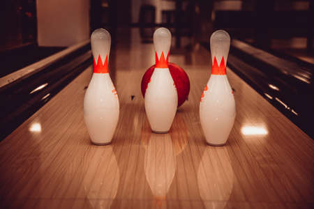 The bowling ball is ready to strikeの写真素材