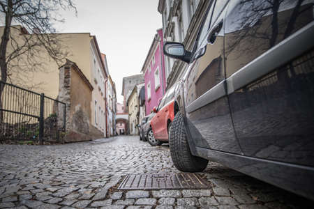 car parked in the streetの写真素材