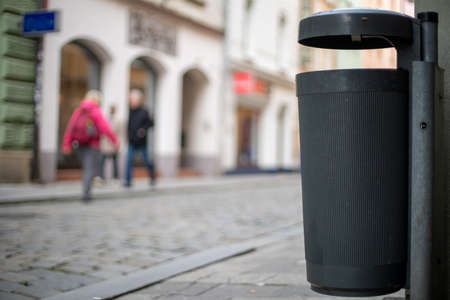Waste bins in the city for order and cleanliness on the streetsの写真素材