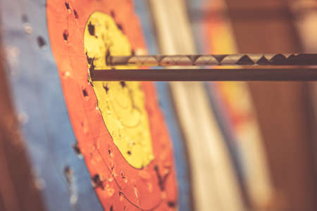 target and darts at the archery competition in the sports hallの写真素材