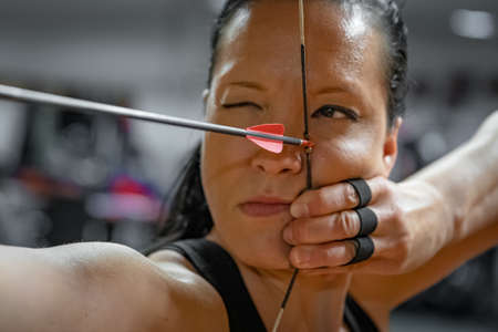 sports archery at the shooting range, competition for the most points to win the cupの写真素材