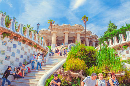 Barcelona - june 8, 2018: Park Guell by famous architect Antoni Gaudiのeditorial素材