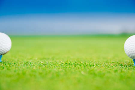 golf equipment on green golf courseの写真素材