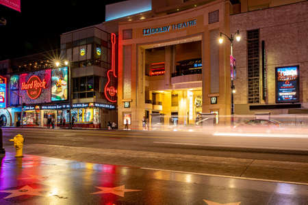 LOS ANGELES - SEPTEMBER 11, 2019: Dolby Theatre on walkway celebrating at night time on Hollywood Boulevardのeditorial素材