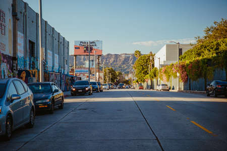 Los Angeles - september 4, 2019: Look up the Hollywood sign from the streets of Los Angeles