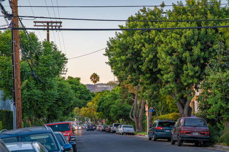 Los Angeles - september 4, 2019: Look up the Hollywood sign from the streets of Los Angeles