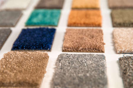 sample of colored carpets in floor shopの写真素材
