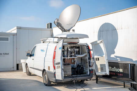 Marbella - January 7, 2020: The transmitting car with a satellite antenna on the roof ensures the transmission of the video signal via satellite to the televisionのeditorial素材