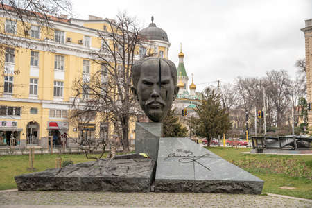 Sofie - March 5, 2020: street of the capital of Bulgaria. Stefan Stambolov Monument