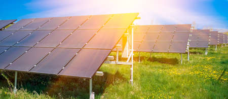 solar panels in the industrial zone generate electricity, a renewable energy source