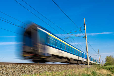 intercity express train travels on the tracks