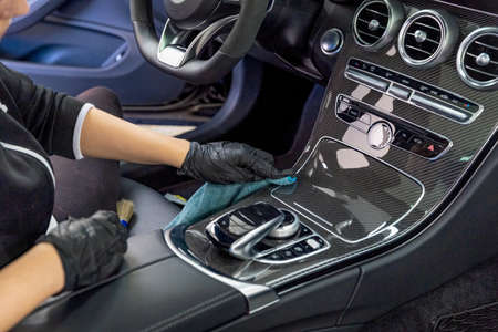 cleaning the interior of a luxury car with the help of chemistry with nanotechnology