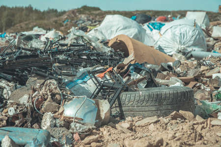 landfill of municipal waste in nature, environmental protection, ecology