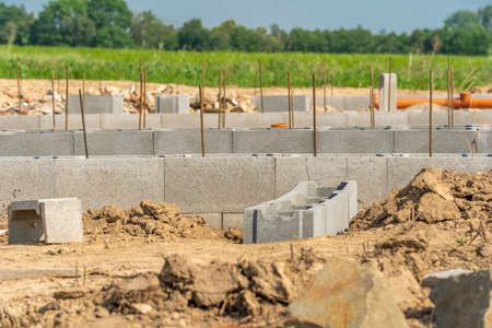 base plate of a family house made of lost formwork reinforced with metal wires