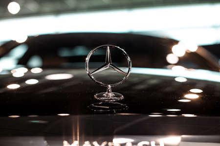 Stuttgart, Germany - August 8, 2020: symbol mercedes benz on car