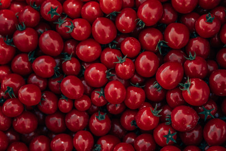 background from red ripe tomatoes grown without chemistryの写真素材