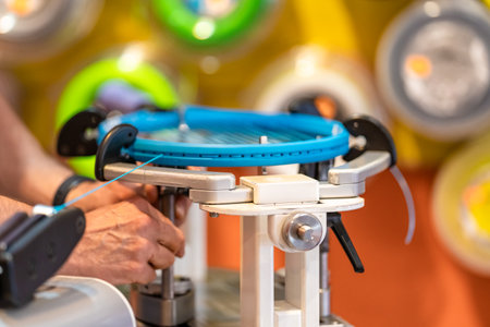 manual stringing of a tennis racket in serviceの写真素材