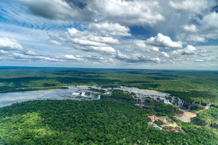the largest system of waterfalls on Earth Iguazu view from a helicopterの写真素材