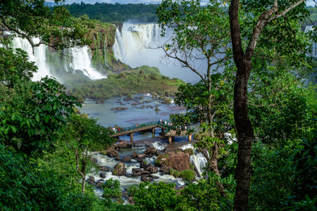 Iguazu Falls on the border of Brazil and Argentina in South America. the largest waterfall system on Earthの写真素材