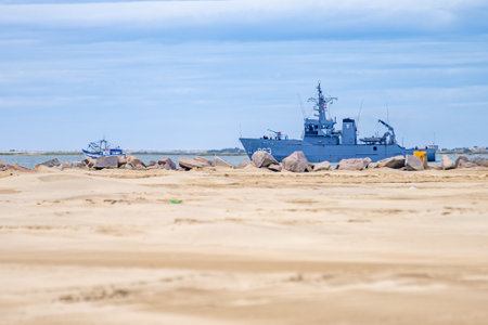 Brazilie - March 23, 2022: military ship near the ocean coastのeditorial素材
