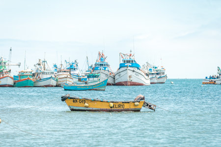 Peru - September 21, 2022: fishing boats in the seaのeditorial素材