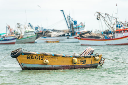 Peru - September 21, 2022: fishing boats in the seaのeditorial素材