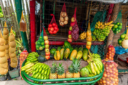 fruit stand at street marketsの写真素材