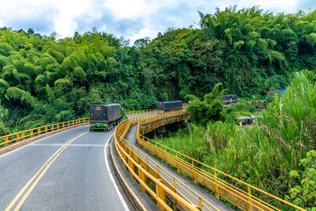 Colombia - October 13, 2022: long truck from several trailersのeditorial素材