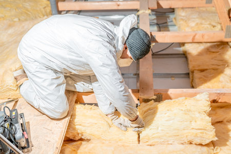 insulation of the roof and ceiling with glass wool
