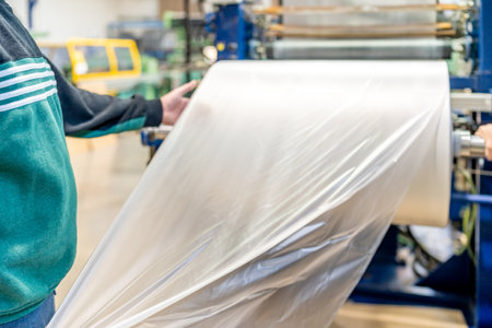 plastic roll in a factory for the production of plastic products