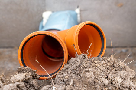 plastic water pipes into the groundの写真素材