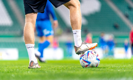 Wien, Austria - February 24, 2023: soccer ball on the field, Austrian second leagueのeditorial素材