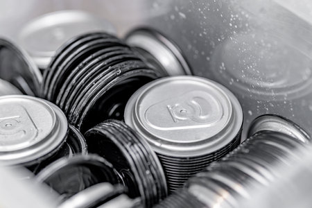 lids for beverage cans in a box in a brewery