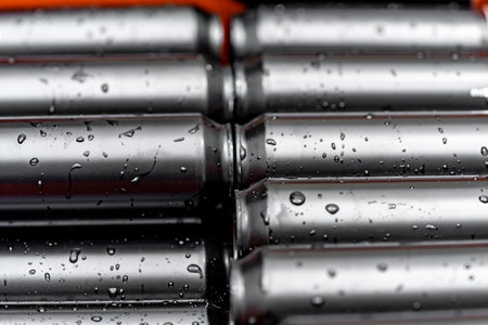 dewy cans with drink in a crateの写真素材