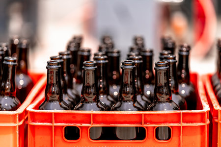 drink bottles in crates in storageの写真素材