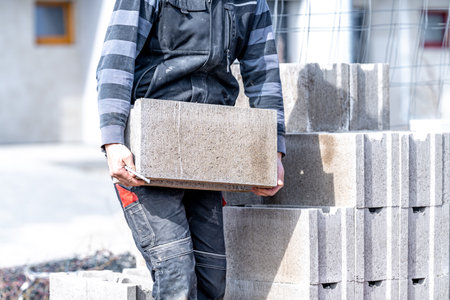 construction of a building made of concrete bricks