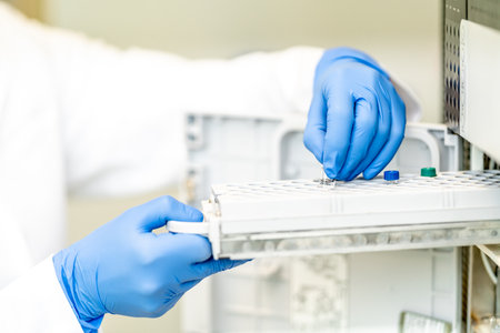 conducting chemical experiments in modern devices in a research laboratory