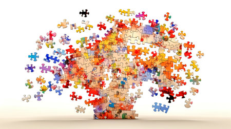 color puzzle creating a picture of the brain on a white background, a creative form of thinking and education, made with Generative AIの素材