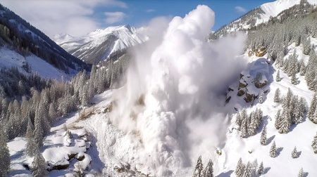 snow avalanche in the mountains, made with Generative AIの素材