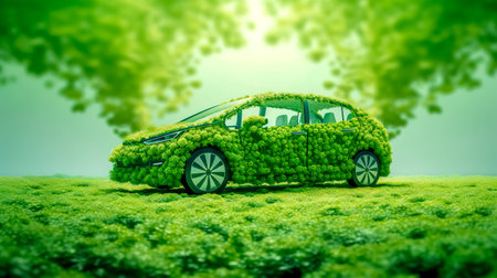 modern electric car concept using green natural renewable ecological energy, made with Generative AIの素材