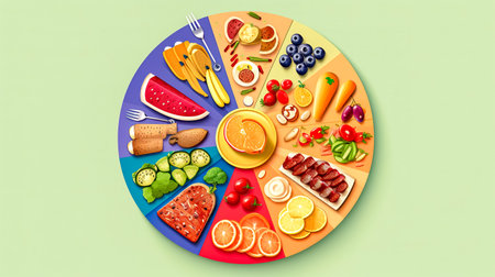 plate with healthy food for good condition and longevity, made with Generative AIの素材