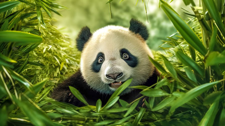 panda in bamboo forest in nature, banner made with Generative AIの素材