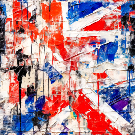 tile, creative background with the shapes and colors of the British flag drawn in watercolor, made with Generative AIの素材