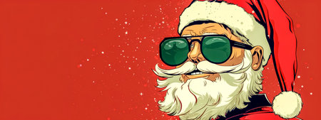 retro Santa Claus in sun glasses, Christmas and New Year, banner with copy space made with Generative AIの素材