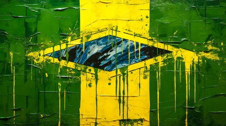 art creative image drawn watercolors with colors and elements of the brazilian flag, made with Generative AIの素材