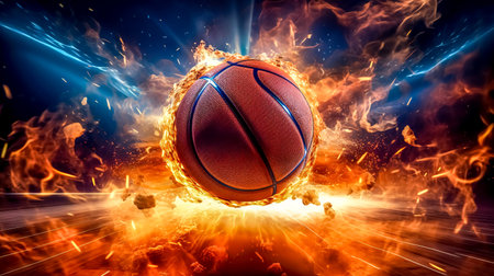 glow basketball ball, fire flames, energy and power, made with Generative AIの素材