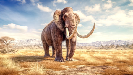 a mammoth in a prehistoric landscapeの素材