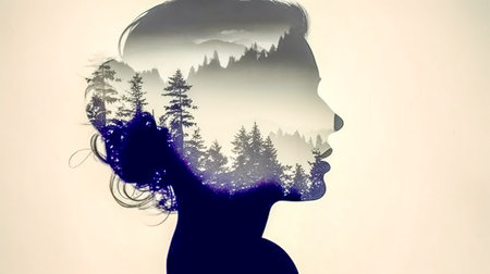 female energy and nature, double exposureの素材